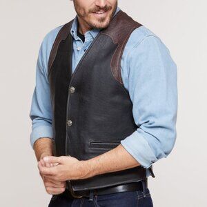 Coronado No.169 Garrison Vest American Bison Leather Snap Closure Black Brown 44